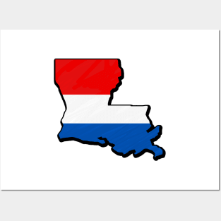 Red, White, and Blue Louisiana Outline Posters and Art